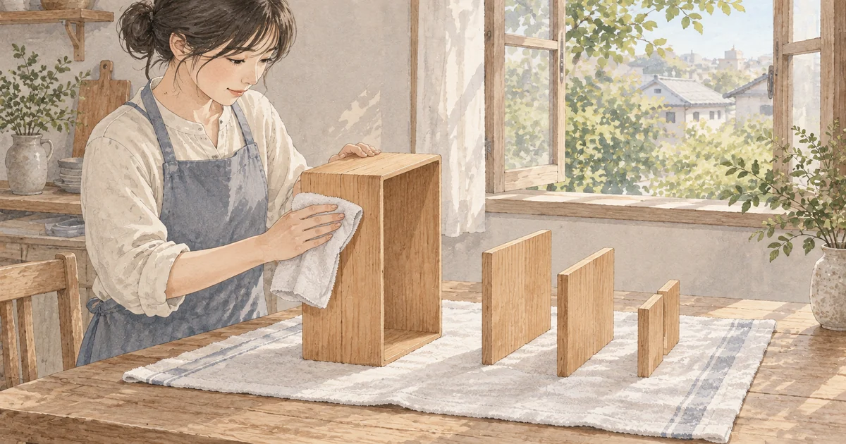 洗った木箱と仕切りを立てて風通しよく乾かす様子