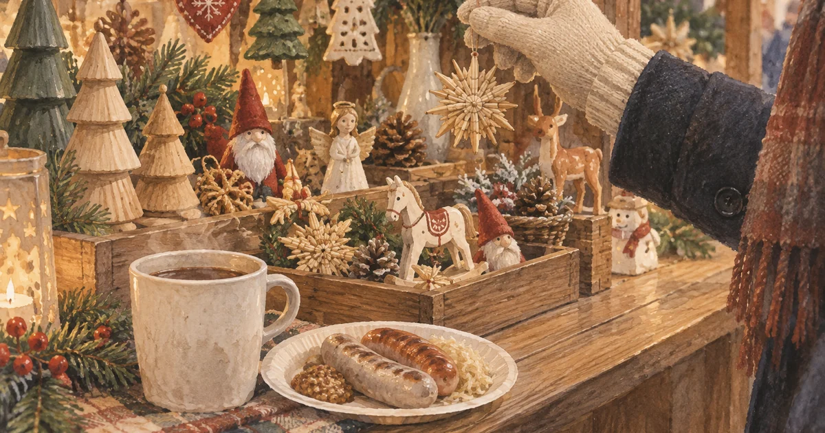 クリスマスマーケットで楽しむ飾りと飲食のイメージ