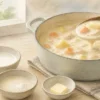 鍋のシチューととろみ・コクを補う材料のイラスト