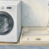 洗濯機と防水パンの内寸を確認するイラスト