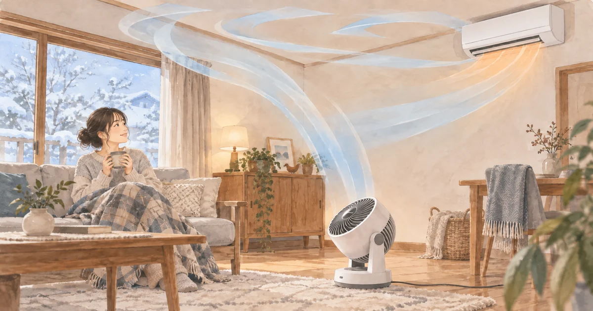 暖房中にサーキュレーターで空気を循環させる部屋