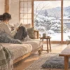 一人で読書をして過ごす冬の部屋