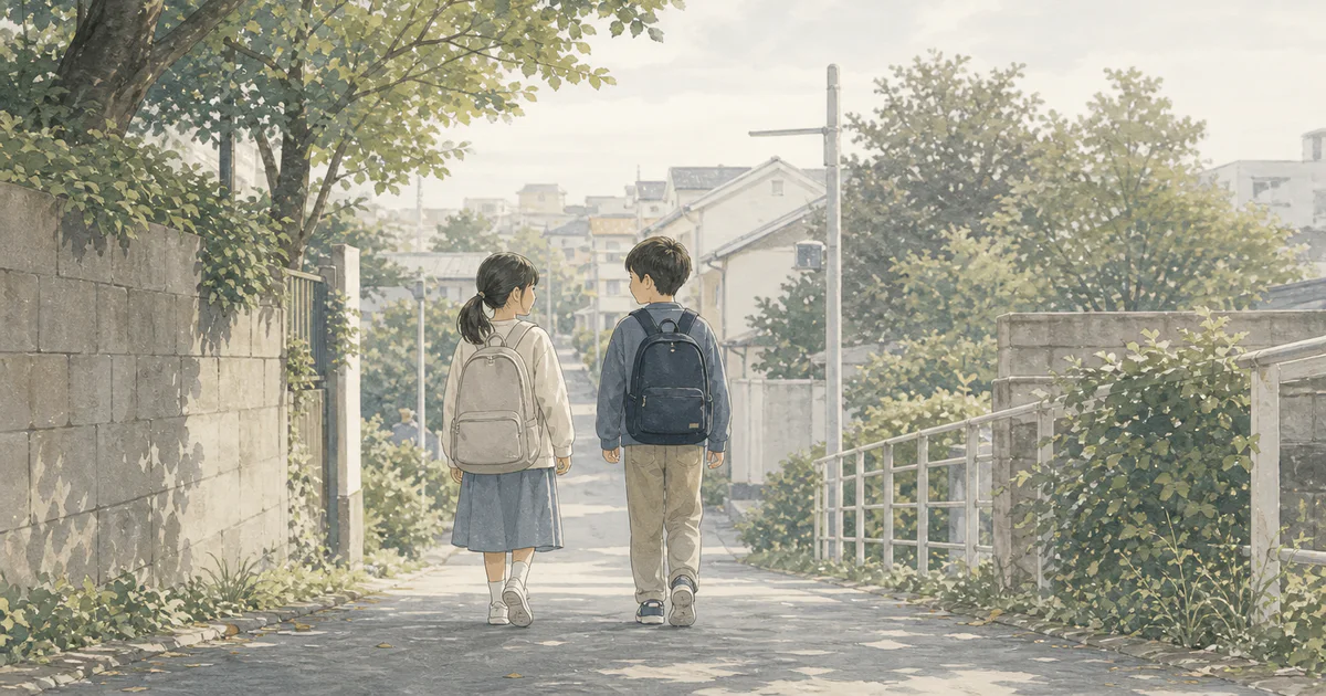 幼馴染の二人が並んで歩くイメージイラスト